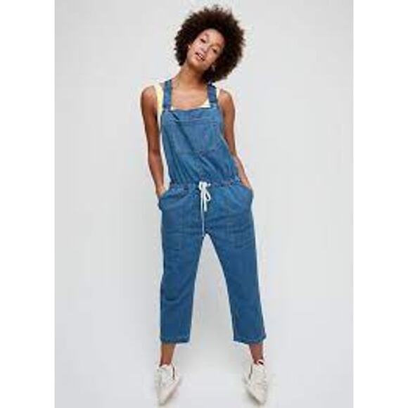 Aritzia Wilfred Free Valletta Overalls Cropped Jumpsuit Indigo Blue Small - Picture 1 of 10